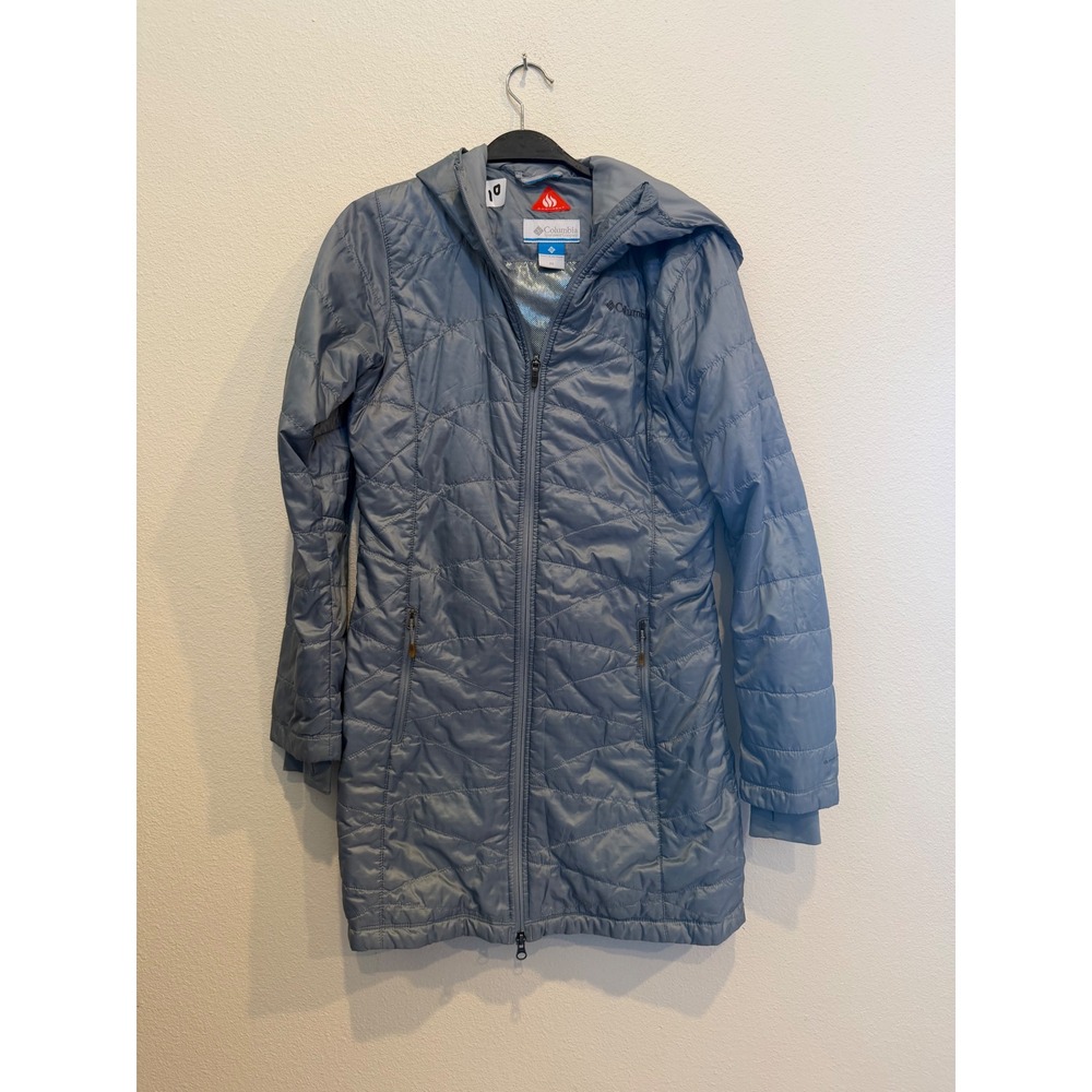 Columbia Omni-Heat Puffer Jacket Womens XS Blue Hooded Quilted Parka Coat